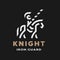 Equestrian knight, linear logo, symbol on a dark background. Vector illustration.