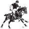 Equestrian polo player on a black pony horse