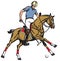 Equestrian polo sport. A player riding a pony horse