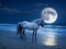 Equestrian Serenity: Iconic Horse on the Beach in the Moonlight