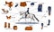 Equestrian sport infographics horse harness and rider equipment in the center of a rider on a horse in cartoon style