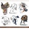 Equestrian sport set. harness horse watercolor illustration.