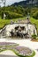 Equestrian statue in a grotto in a formal garden