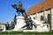 The equestrian statue of the King Matthias Corvinus in front of the Church of Saint Michael in Cluj Napoca.