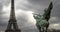 Equestrian statue of La France renaissante with the Tour Eiffel in the background, at the Bir-Hakeim bridge, Paris, Ile-de-France