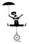 Equilibrist clown balances on the unicycle with an umbrella illustration