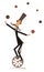 Equilibrist mustache man rides on the unicycle and juggles the balls illustration