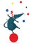 Equilibrist rat or mouse on the big ball juggles the balls illustration