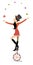 Equilibrist woman on the unicycle juggles balls illustration