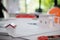 Equipment and drawings lying on desks inside the offices of architects and engineers. background of an architect\\\'s workbench