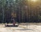 Equipment on the field against the backdrop of the forest for the extraction of oil and gasoline, extraction of petroleum