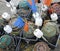 equipment of fishermen with nets and floats on the harbor