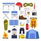 Equipment for hiking and climbing. Camping or travel vector illustrations set