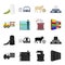 Equipment, machine, forklift and other web icon in black,cartoon style.Textiles, industry, tissue, icons in set