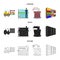 Equipment, machine, forklift and other web icon in cartoon,black,outline style.Textiles, industry, tissue, icons in set