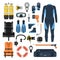 Equipment for scuba diving in a flat style
