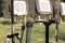 Equipment in sports archery against the background of the targets