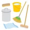 Equipment Tool Cleaner Housework Dustbin Brush Broom Mop Rag Bucket Cartoon Vector