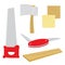 Equipment Tool Handcraft Saw Plank Sandpaper Axe Penknife Cartoon Vector