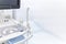 Equipment for ultrasound of pregnant women. Copy space. Monitoring of pregnant women. Female examination of uterus and