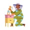 Equipped Woman Beekeeper or Apiarist Gathering Sweet Honey from Beehive Vector Illustration