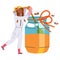 Equipped Woman Beekeeper or Apiarist Stirring Honey with Dipper in Huge Jar Vector Illustration