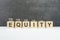 equity text written on wooden block with stacked coins on black background