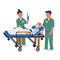 ER help, emergency workers helping an old patient on a stretcher. Flat style cartoon Vector illustration.