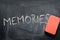 Erasing memories, hand written word on blackboard being erased