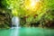 Erawan Waterfall, beautiful waterfall in spring forest in Kanchanaburi province, Thailand.