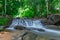 Erawan waterfalls in the national park mountains of Kanchanaburi BKK Bangkok Thailand lovely turquoise blue creamy waters