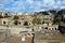 Ercolano city excavation landscape with blue cloudy sky italy