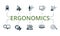 Ergonomics set icon. Editable icons ergonomics theme such as human genome, biochemistry, laboratory and more.