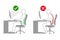 Ergonomics at workplace man correct sitting posture black and white