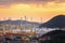 Erial view oil refinery night with mountain background during twilight,Industrial zone