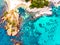 Ðerial view. Rocks on the coast of Lloret de Mar in a beautiful summer day,sandy beach, Costa Brava, Catalonia, Spain.