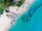 Ðerial view. Rocks on the coast of Lloret de Mar in a beautiful summer day,sandy beach, Costa Brava, Catalonia, Spain.