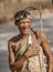 Erindi, Namibia - July 19, 2018: A native bushman gives a farewell dance to wish good hunting to the photographers