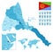 Eritrea detailed administrative blue map with country flag and location on the world map.