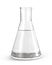 Erlenmeyer Flask Filled by Clear Transparent Liquid Isolated on White.