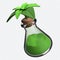 Erlenmeyer flask with green liquid. Chemistry flask. Lab flask and plant. Ecology concept. 3d rendering illustration