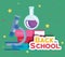 erlenmeyer flask with microscope and books elementary