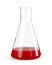 Erlenmeyer Flask Partially Filled by Blood or Red Translucent Liquid Suspension.