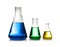 Erlenmeyer flasks with color liquid isolated. Solution chemistry