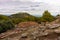 Ermitage San Cristobal and ancient ruins of an Iberian settlement on a hill close to Calaceite, Teruel, Aragon, Spain