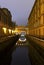 Ermitazhniy bridge night, symmetrical reflections of buildings and railings vertically and horizontally, St.Petersburg, Rusia