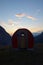 The Ernesto Lomasti mountain hut next to the Cavallo di Pontebba and Creta di Aip mountain range, Alps