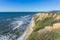 Eroded cliffs and sandy beach, Pacific Ocean, Half Moon Bay, California