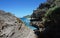 Eroded coastal cliff that looks like monster jaws