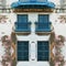 Eroded Old Havana facade with blue windows